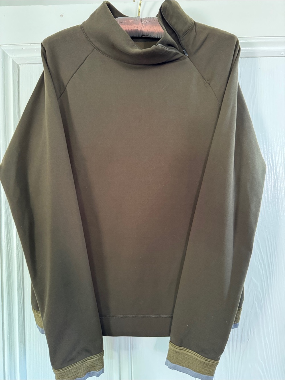 REI women’s base layer mock-neck top in dark olive green size M